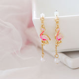 Cute Animals Birds Ostrich Pendant Pearl Earrings