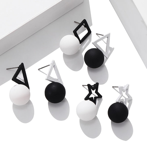 Korean Black White Triangle Square Pentagram Earrings