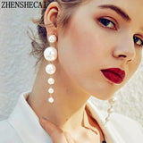 Trendy Elegant Big Simulated Pearl Long Earrings