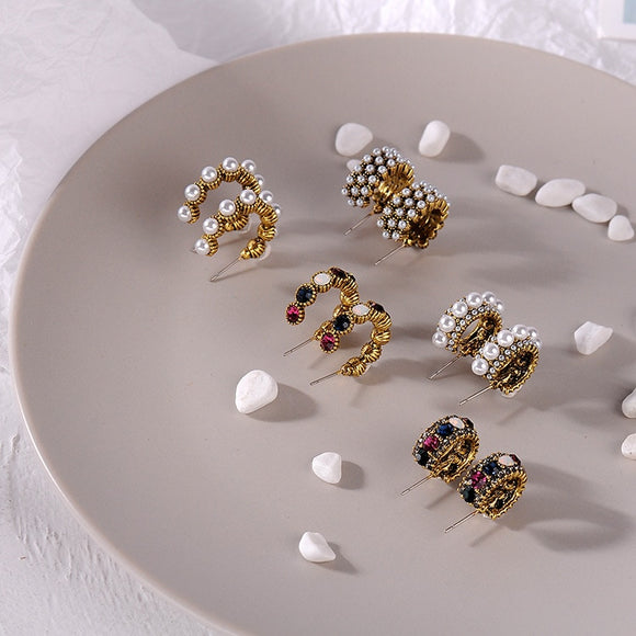 New Hot Sale Vintage Colorful Rhinestone Small Hoop Earrings