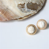 2019 New Vintage Round Marble Opal Stone Big Stud Earrings