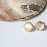 2019 New Vintage Round Marble Opal Stone Big Stud Earrings