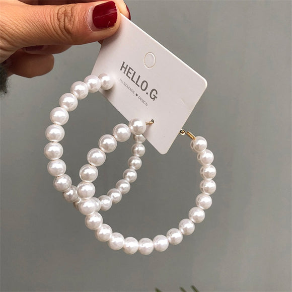 Fashion Simulated Pearl Statement Big Small Hoop Earrings