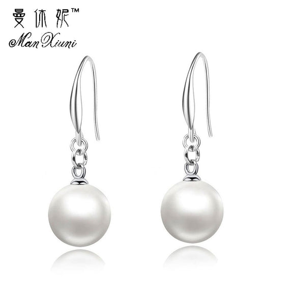 Silver Color Imitation Pearl Dangle Earrings