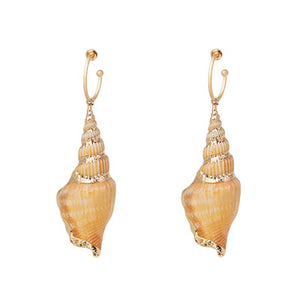 New Sea Shell Pendant Earrings Gold