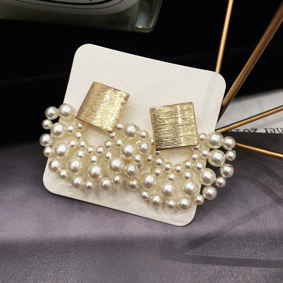 Vintage Simulated Pearl Geometric Women Dangle Earrings